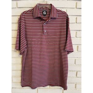 FootJoy Polo Shirt Men's Medium Red‎ Striped Performance Stretch Short Sleeve